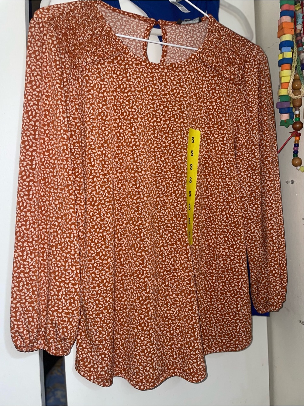 New Women’s Rust Printed 3/4-Sleeve Blouse
